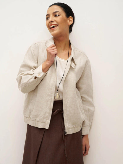 Veste Aviateur à Fermeture Éclair 100% Lin ELIZA