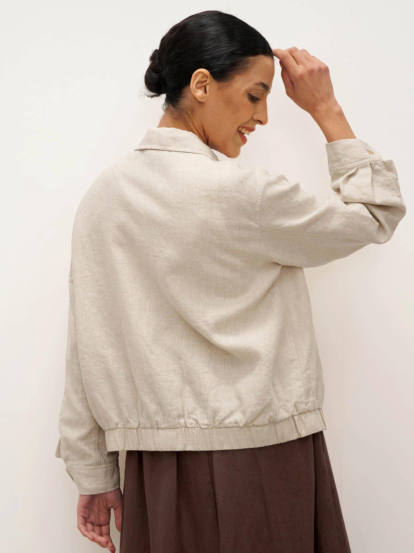 Veste Aviateur à Fermeture Éclair 100% Lin ELIZA