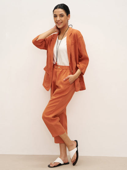 Veste blazer en 100 % lin à manches trois-quarts et épaules tombantes DARA