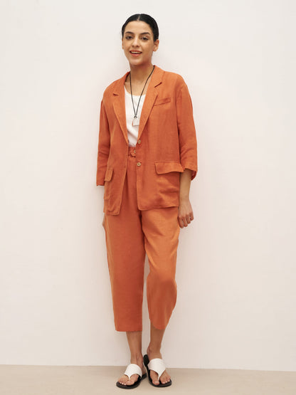 Veste blazer en 100 % lin à manches trois-quarts et épaules tombantes DARA