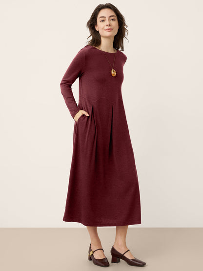 Robe longue CALISTA à plis sculptés et empiècements arqués en laine