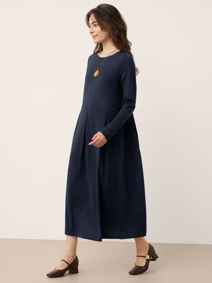 Robe longue à plis sculptés avec panneaux arqués en laine CALISTA