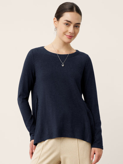 Haut KALISTA à empiècements en laine, froncé et à ourlet asymétrique