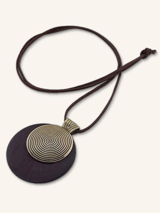 Long Collier à Anneaux en Bois Vintage