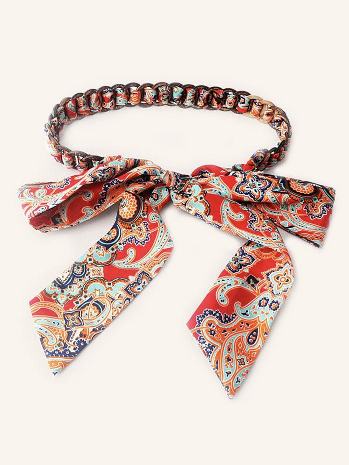 Foulard en soie à nœud et motif fleuri vintage avec ceinture tissée OPHELIA