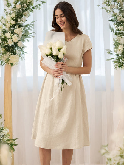 Robe d'été col V naturelle 100% lin ALEXA