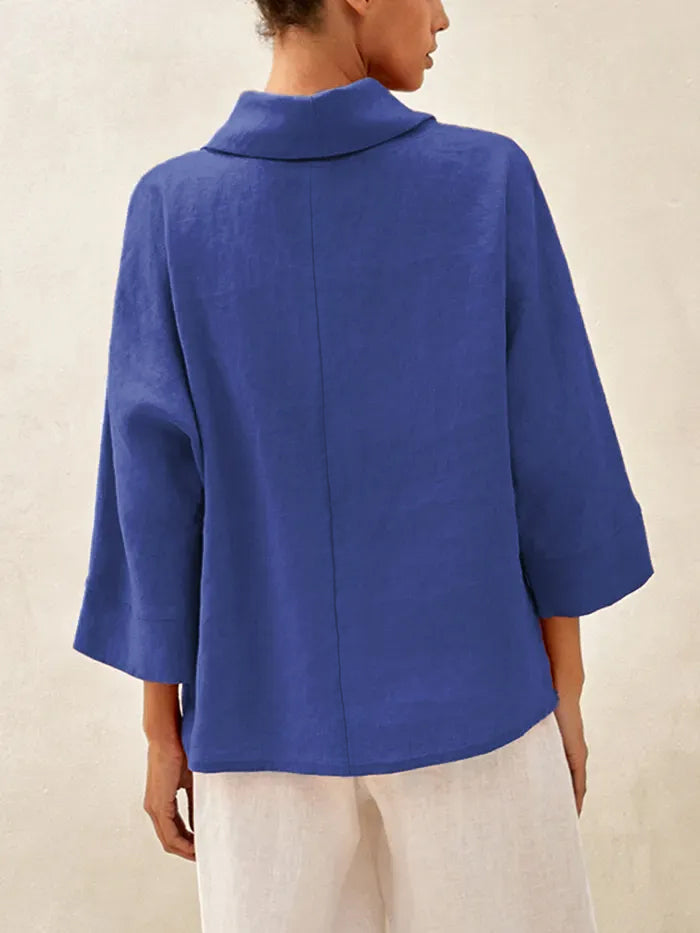 Haut à manches longues et col tombant 100% lin TRISTAN