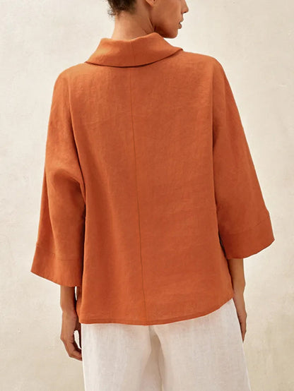 Haut à manches longues et col tombant 100% lin TRISTAN