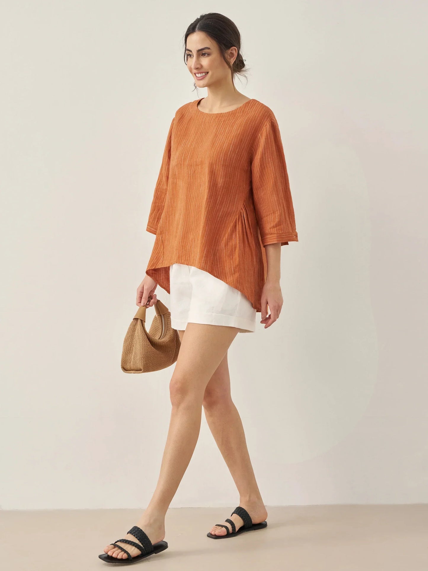 Haut en 100 % lin à col rond à rayures artistiques FLORENCE