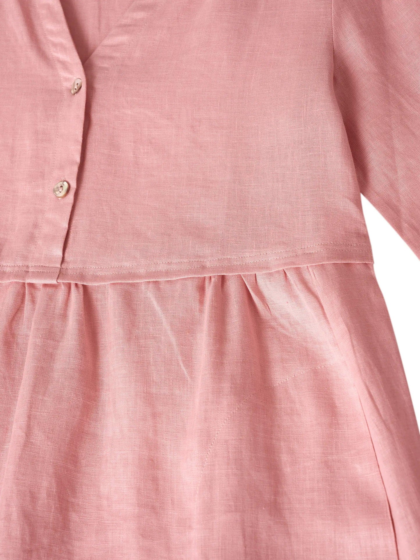 Robe longue ample 100% lin à taille boutonnée et froncée LUNA