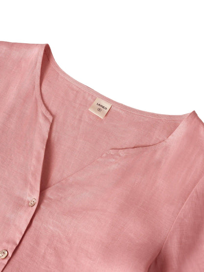 Robe longue ample 100% lin à taille boutonnée et froncée LUNA