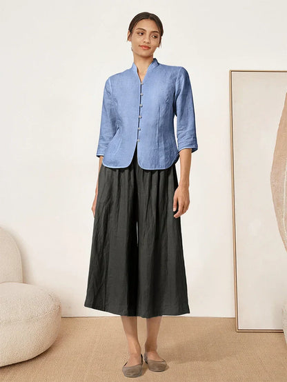 Veste ajustée en lin 100% avec boutons faits main AMELIA