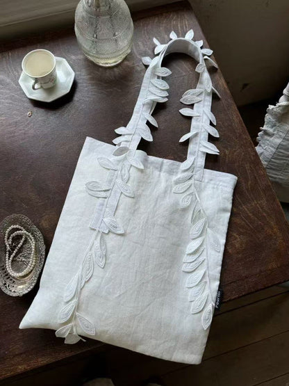 Sac cabas en coton-lin brodé à franges