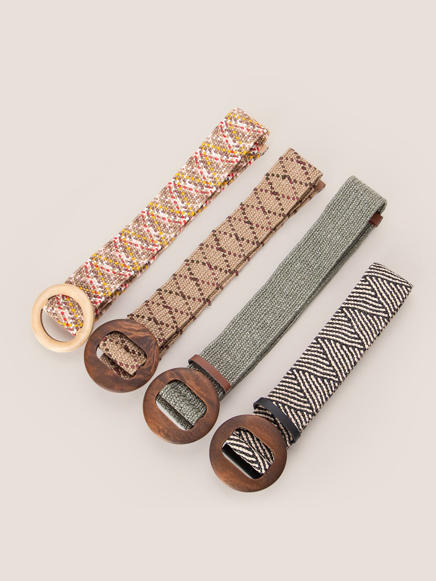 Ceinture large élastique tissée artisanale à boucle en bois