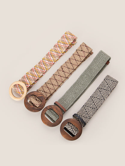 Ceinture large élastique tissée artisanale à boucle en bois