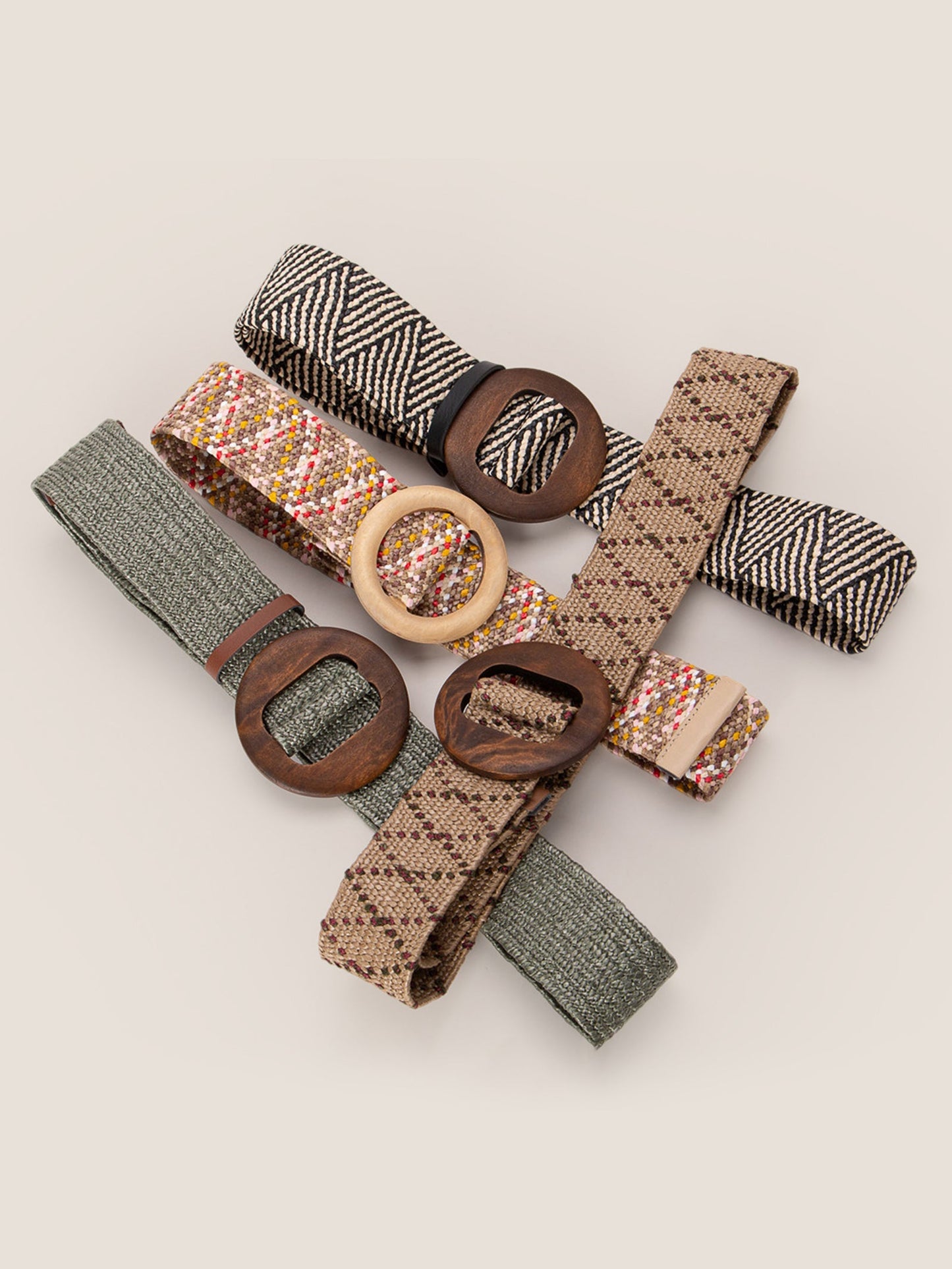 Ceinture large élastique tissée artisanale à boucle en bois