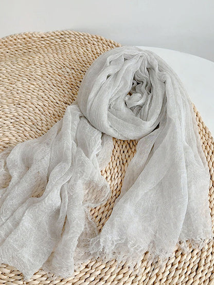 Écharpe légère unie froncée en laine et Tencel