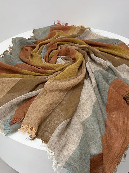 Écharpe légère et douce à rayures en coton et lin