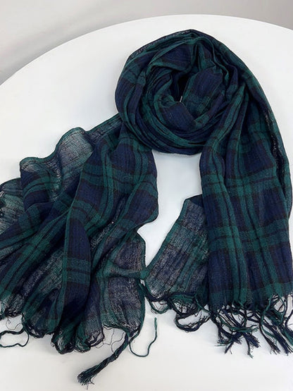 Écharpe légère et douce à rayures en coton et lin