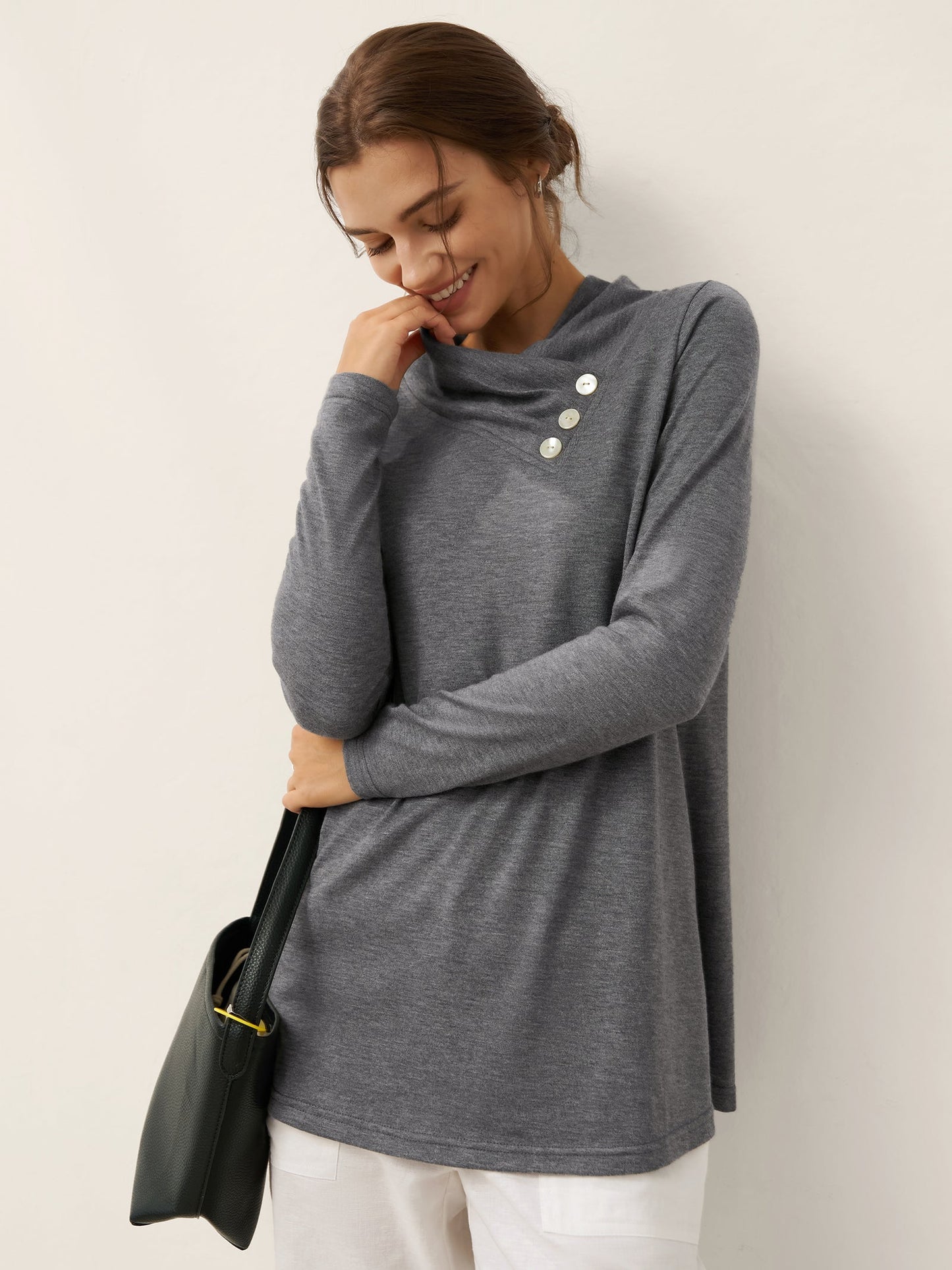 Haut extensible à col bénitier asymétrique en cachemire TATIANA