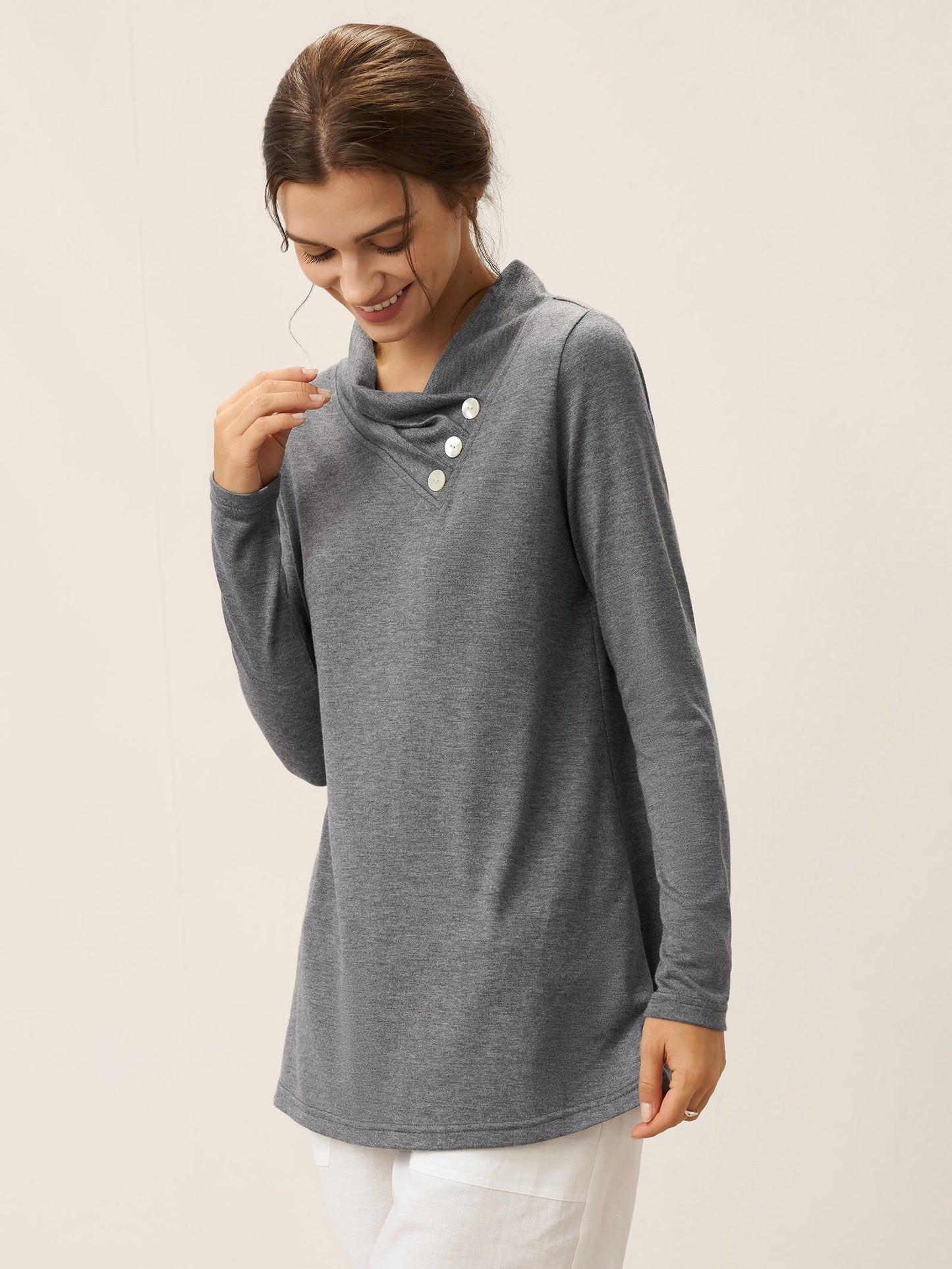 Haut extensible à col bénitier asymétrique en cachemire TATIANA