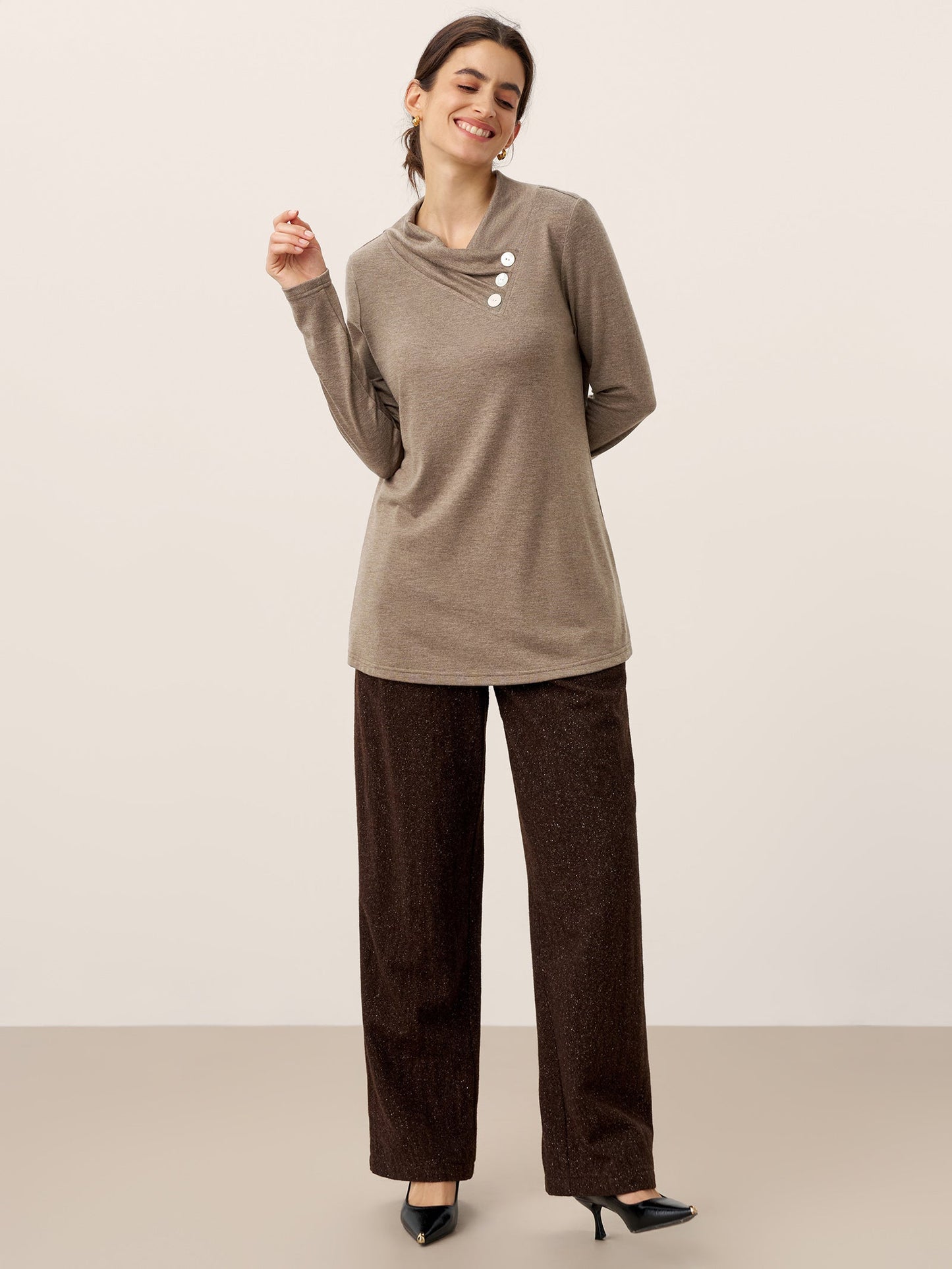 Haut extensible à col bénitier asymétrique en cachemire TATIANA