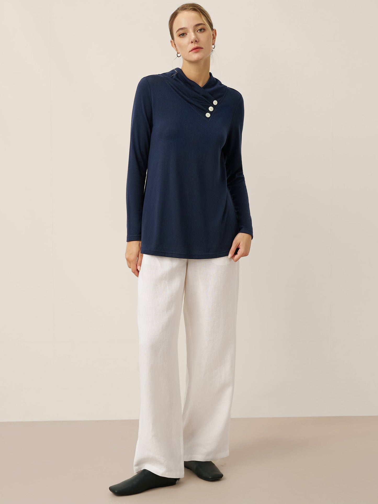 Haut extensible à col bénitier asymétrique en cachemire TATIANA