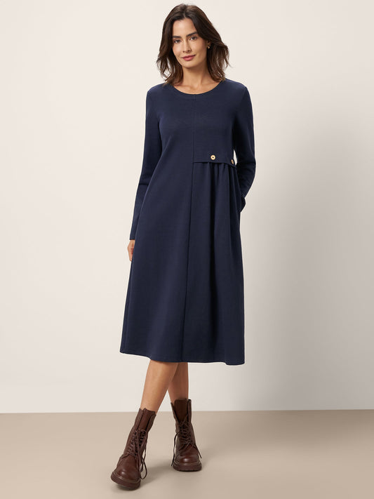 Robe mi-longue à taille plissée asymétrique ALYSSA