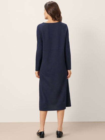 Robe mi-longue en coton à boutons contrastés ALMA