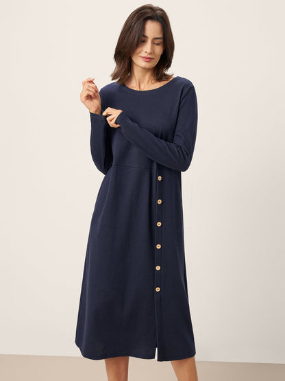 Robe mi-longue en coton à boutons contrastés ALMA