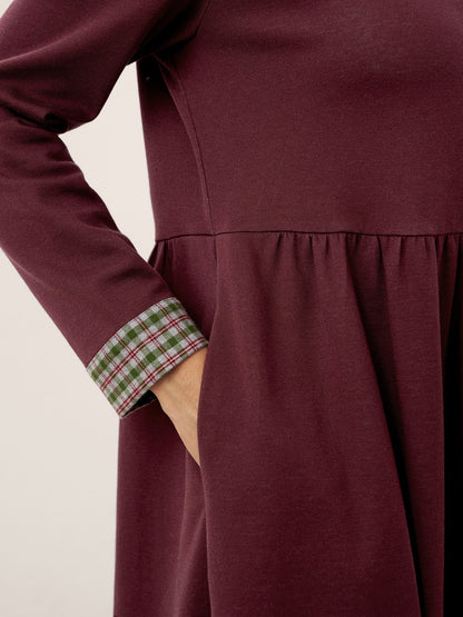 Robe longue décontractée à col rond et poignets patchwork en coton biologique SCARLETT