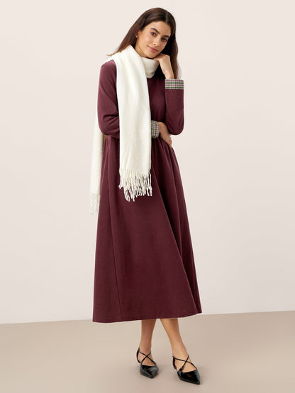 Robe longue décontractée à col rond et poignets patchwork en coton biologique SCARLETT