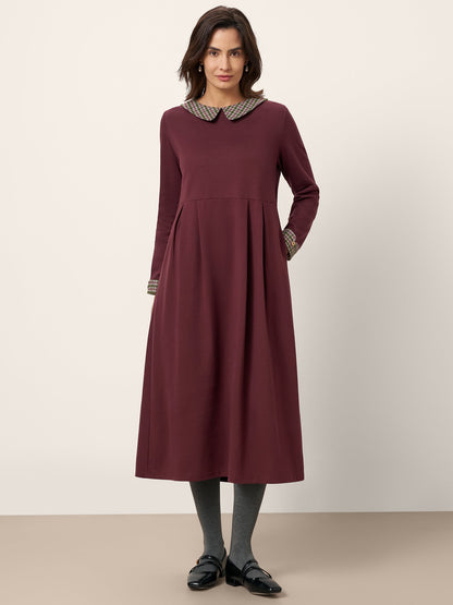 Robe mi-longue en coton à carreaux avec col Claudine CARLA