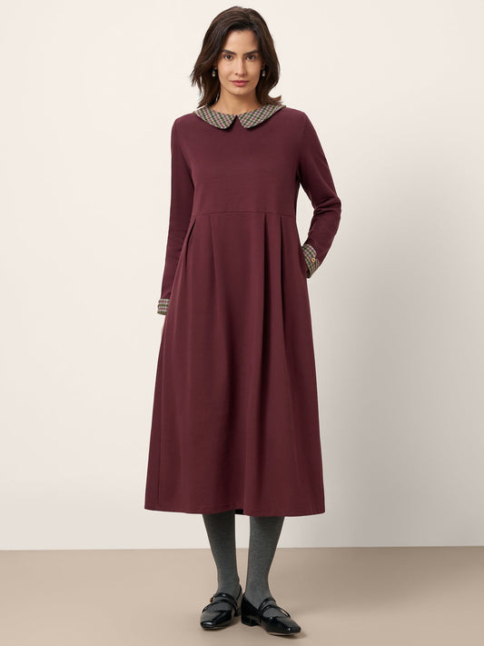 Robe mi-longue en coton à carreaux avec col Claudine CARLA