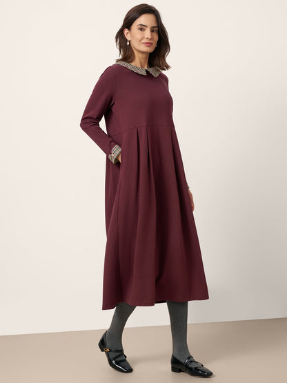 Robe mi-longue en coton à carreaux avec col Claudine CARLA