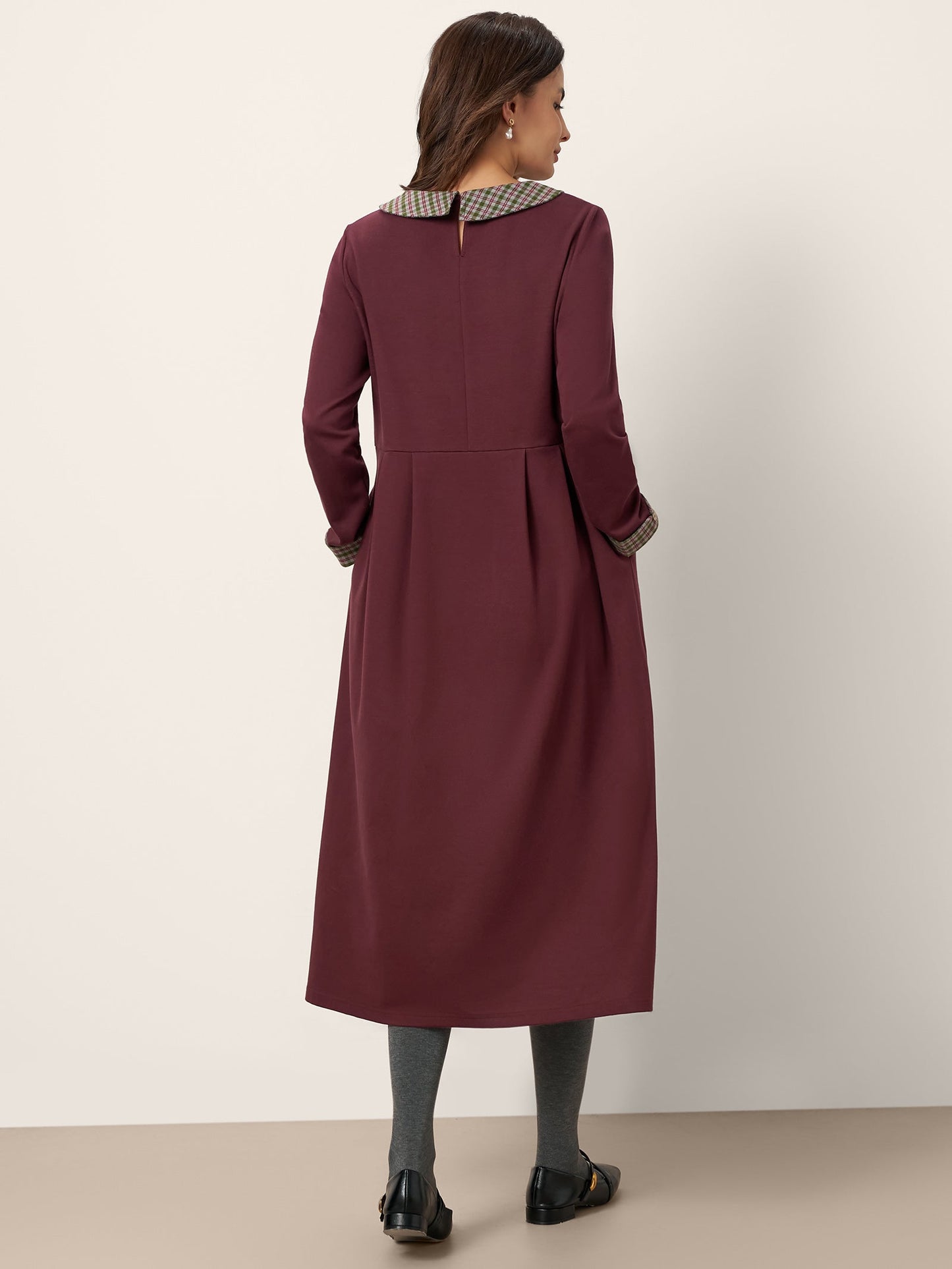 Robe mi-longue en coton à carreaux avec col Claudine CARLA