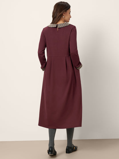 Robe mi-longue en coton à carreaux avec col Claudine CARLA