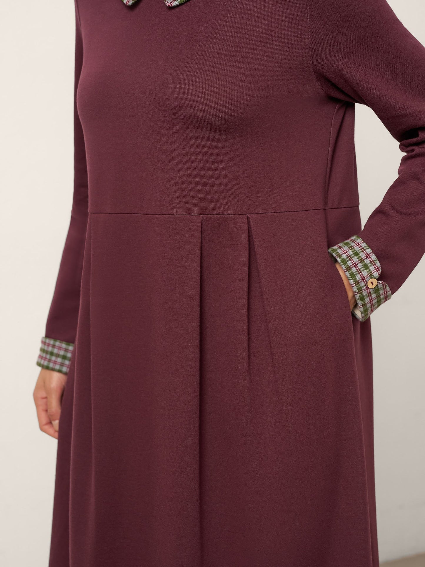 Robe mi-longue en coton à carreaux avec col Claudine CARLA