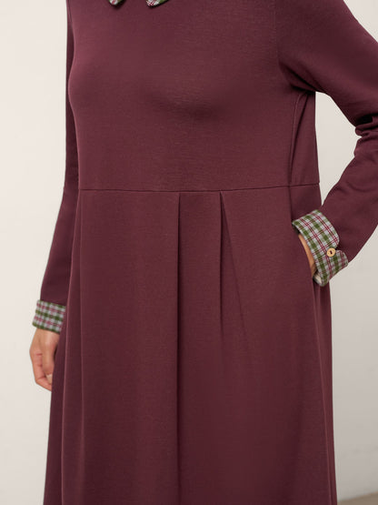 Robe mi-longue en coton à carreaux avec col Claudine CARLA