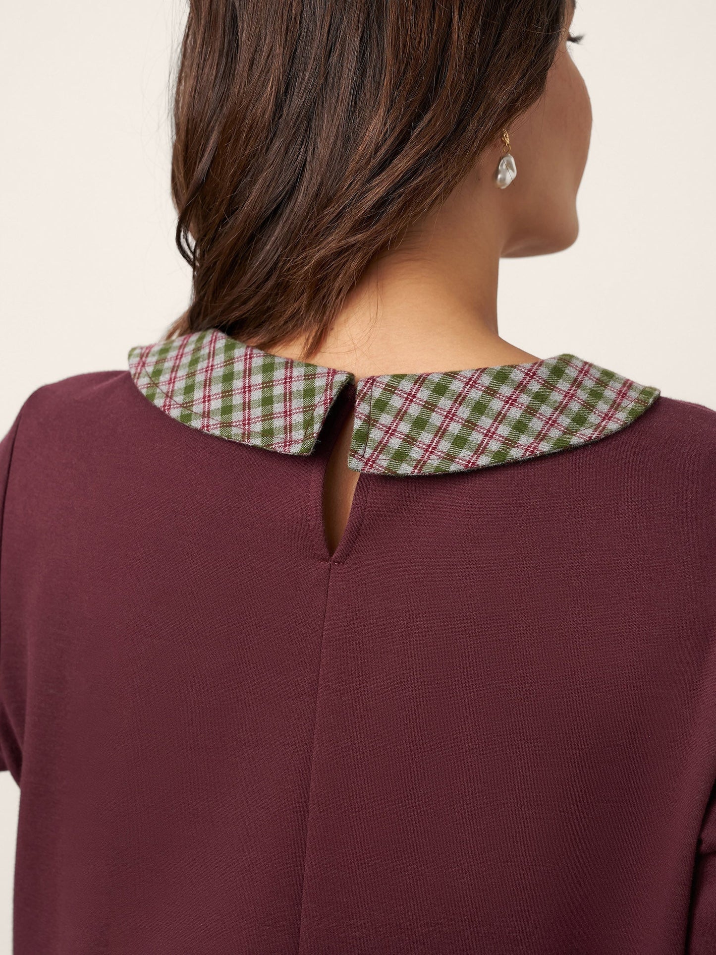 Robe mi-longue en coton à carreaux avec col Claudine CARLA