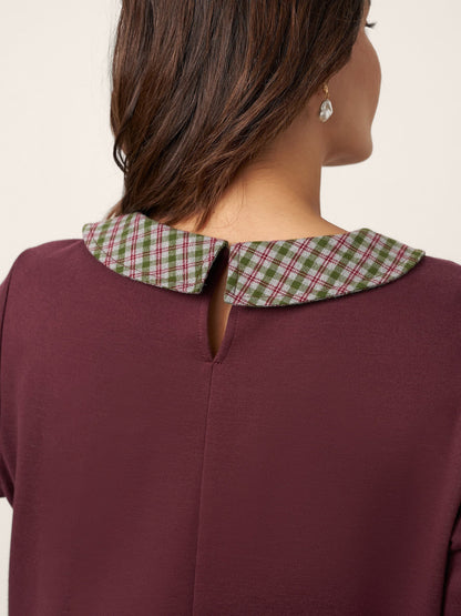 Robe mi-longue en coton à carreaux avec col Claudine CARLA