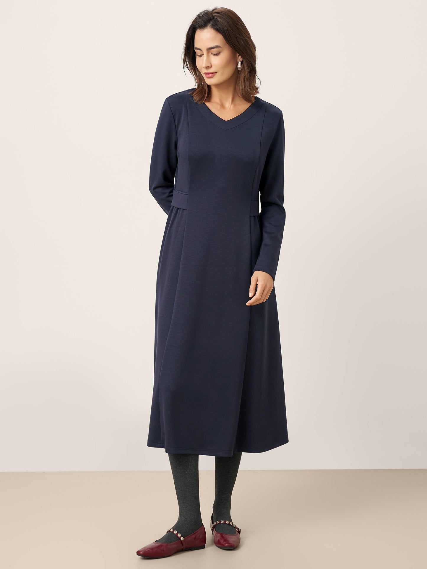 Robe mi-longue en coton à taille plissée BEATRICE