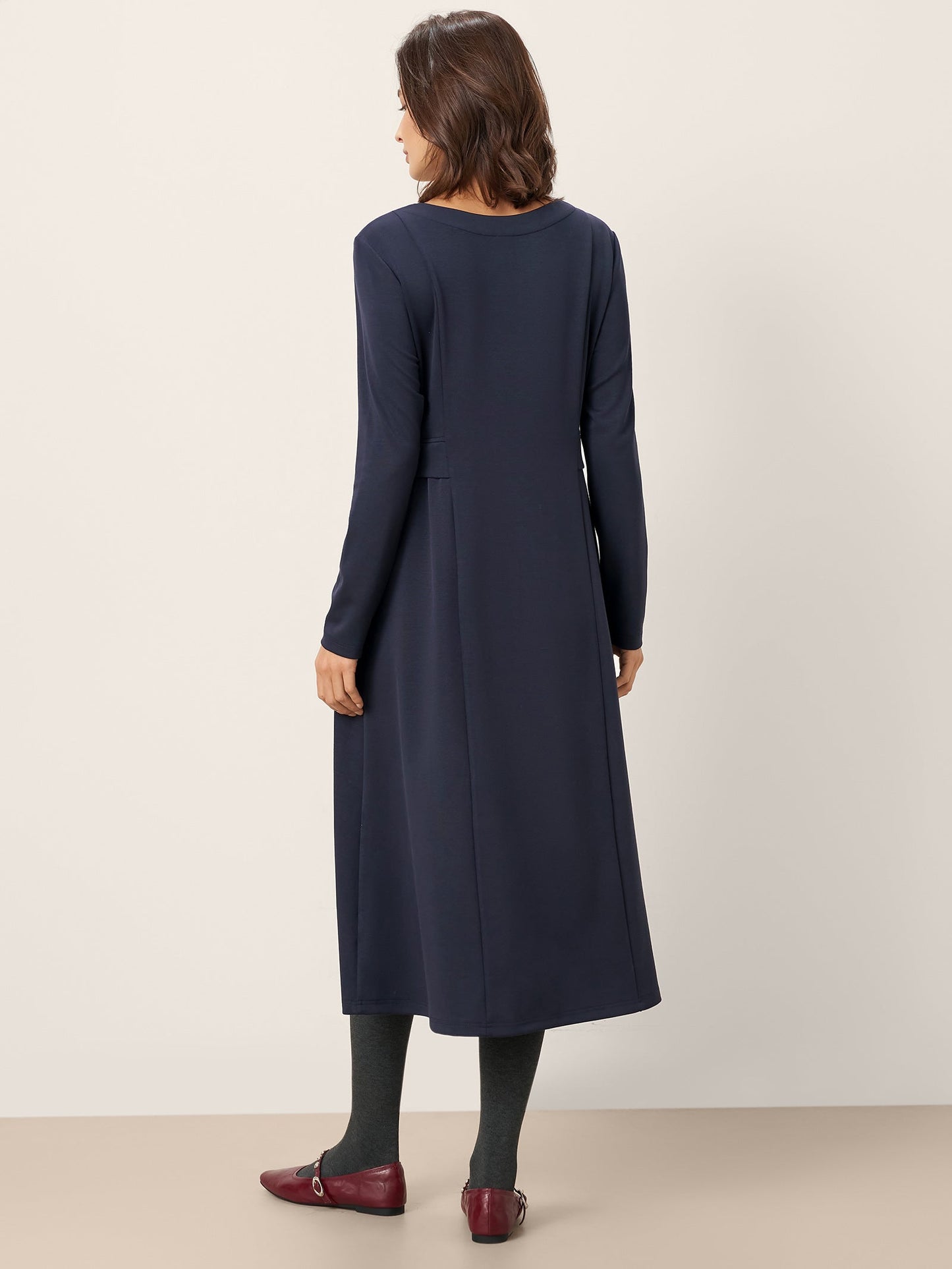 Robe mi-longue en coton à taille plissée BEATRICE