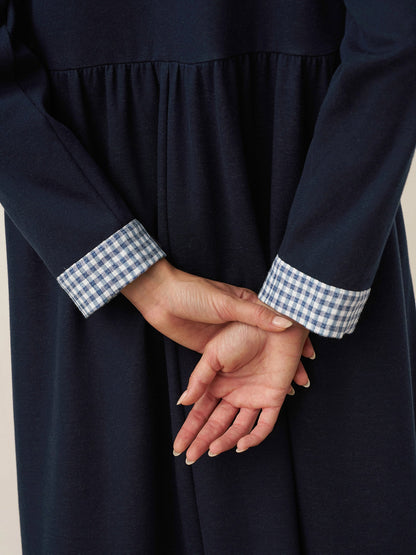 Robe longue décontractée à col rond et poignets patchwork en coton biologique SCARLETT