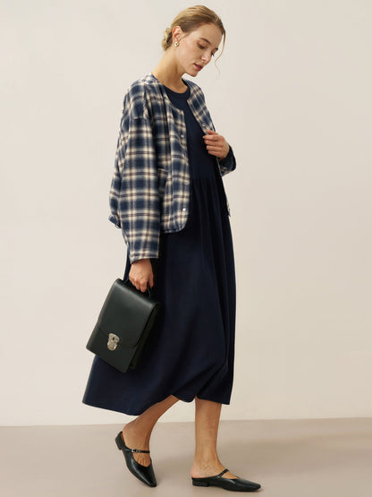 Robe longue décontractée à col rond et poignets patchwork en coton biologique SCARLETT