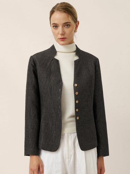 Veste Chemise Boutonnée à Col Mao en Lin KIMBERLY