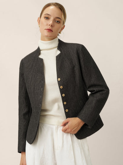 Veste Chemise Boutonnée à Col Mao en Lin KIMBERLY