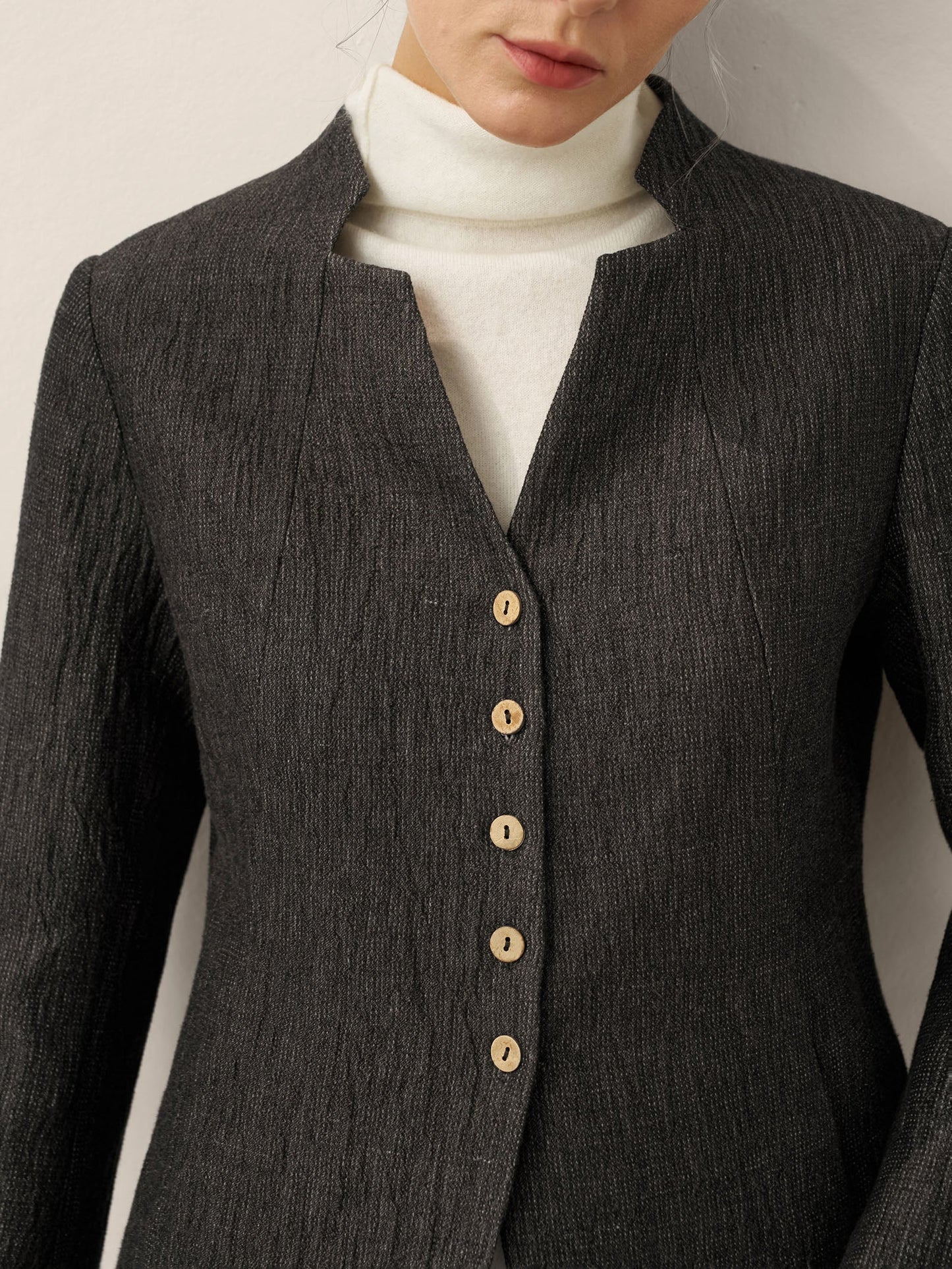 Veste Chemise Boutonnée à Col Mao en Lin KIMBERLY