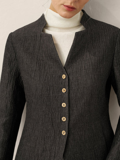 Veste Chemise Boutonnée à Col Mao en Lin KIMBERLY