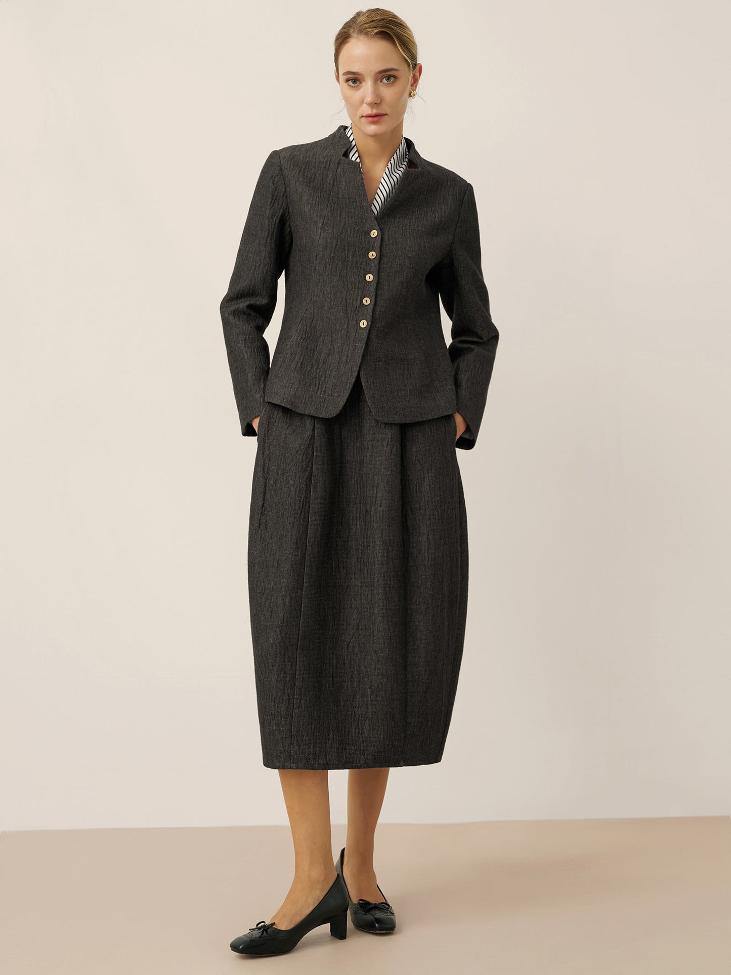 Veste Chemise Boutonnée à Col Mao en Lin KIMBERLY